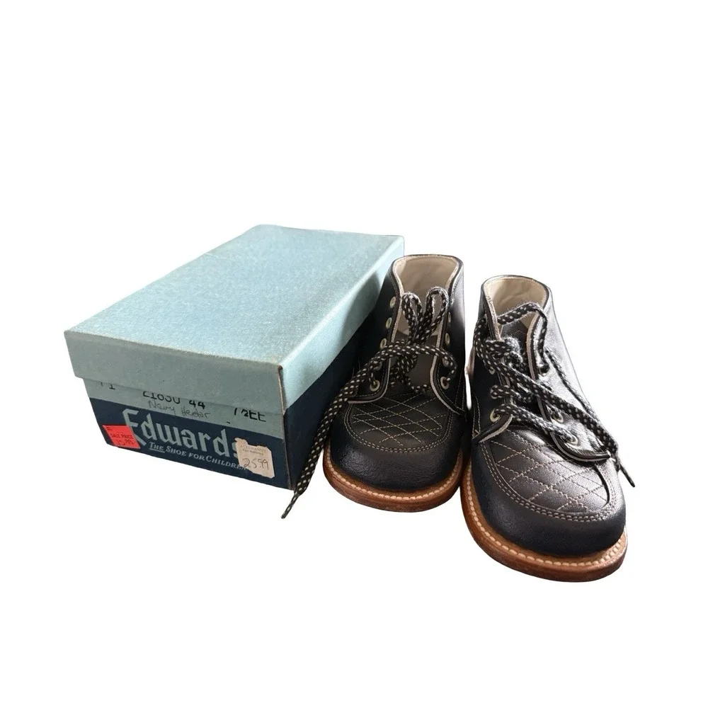 Vintage Edwards Blue walking‎ shoes size 7 1/2 EE leather shoes NEW toddler